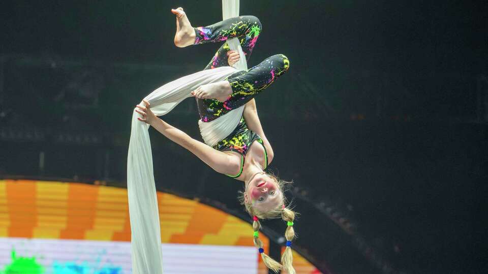 Future Stars of Houston Cai Circus Troop member Finley Lipe performs with the UniverSoul Circus Sunday, June 23, 2024 at Butler Stadium in Houston.