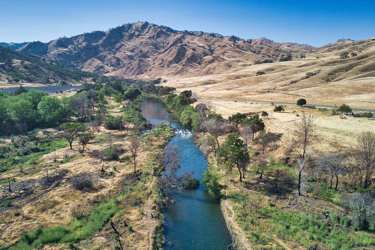 An aerial shot of Putah Creek in California.