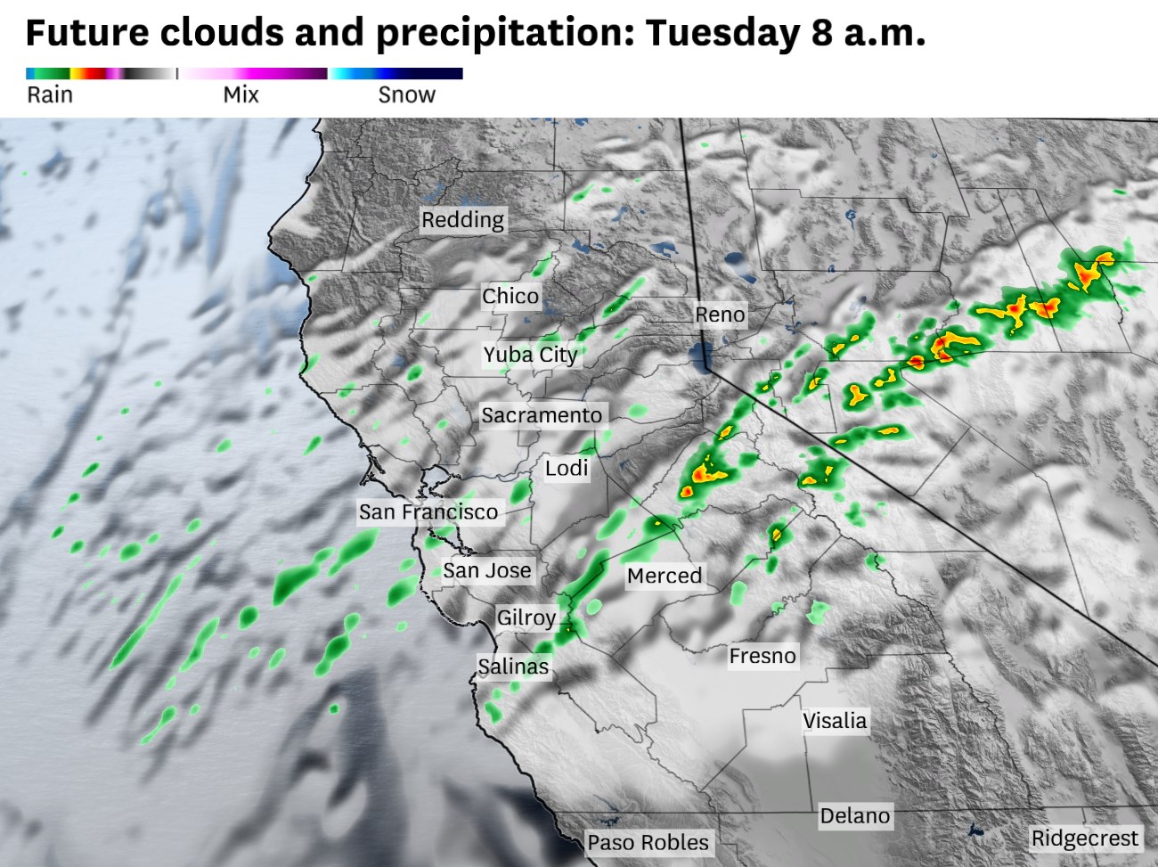 Thunderstorms and lightning strikes in Northern California reach their peak today