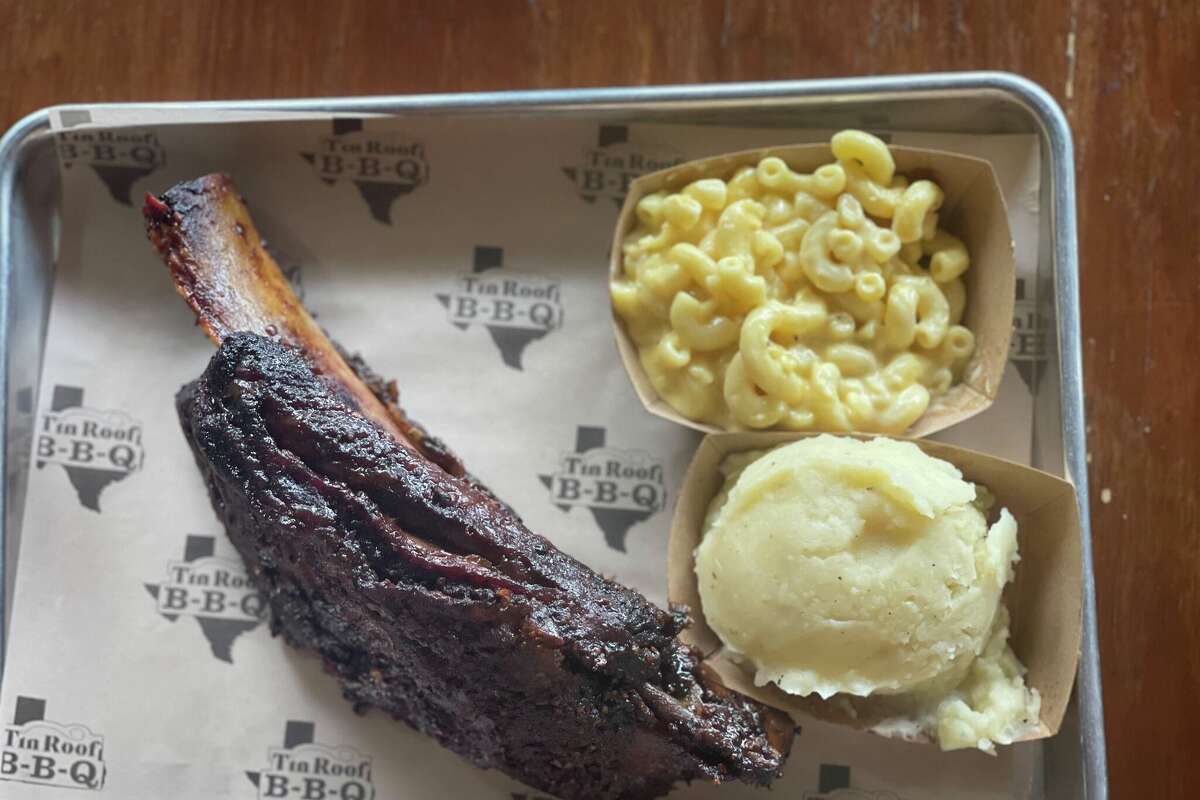 The 'Dino Rib' at Tin Roof BBQ in Atascocita, Texas. The actual name is the 123A Beef Plate Short Ribs which refers to the section of the cow between the brisket and flank.