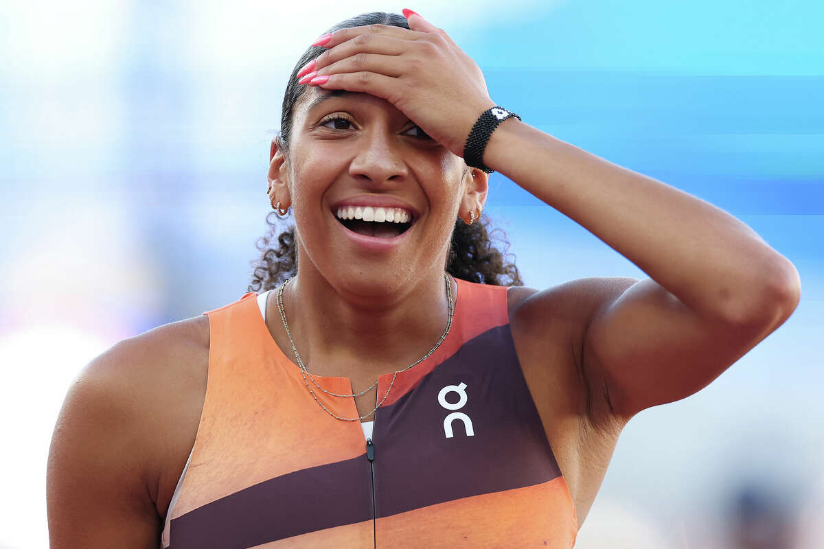 Juliette Whittaker reacts in the women's 800 meter final on Day Four of the 2024 U.S. Olympic Team Track & Field Trials at Hayward Field on June 24, 2024 in Eugene, Oregon.