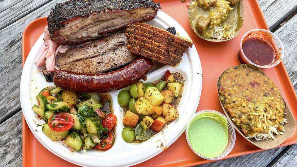 Sichuan lamb rib, tandoori turkey, seekh kabob sausage and brisket at Sabar BBQ, Fort Worth