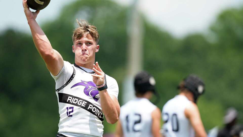 Fort Bend Ridge Point quarterback Austin Carlisle throws during the 7-on-7 state tournament at Veterans Memorial Park, Friday, June 28, 2024, in College Station.