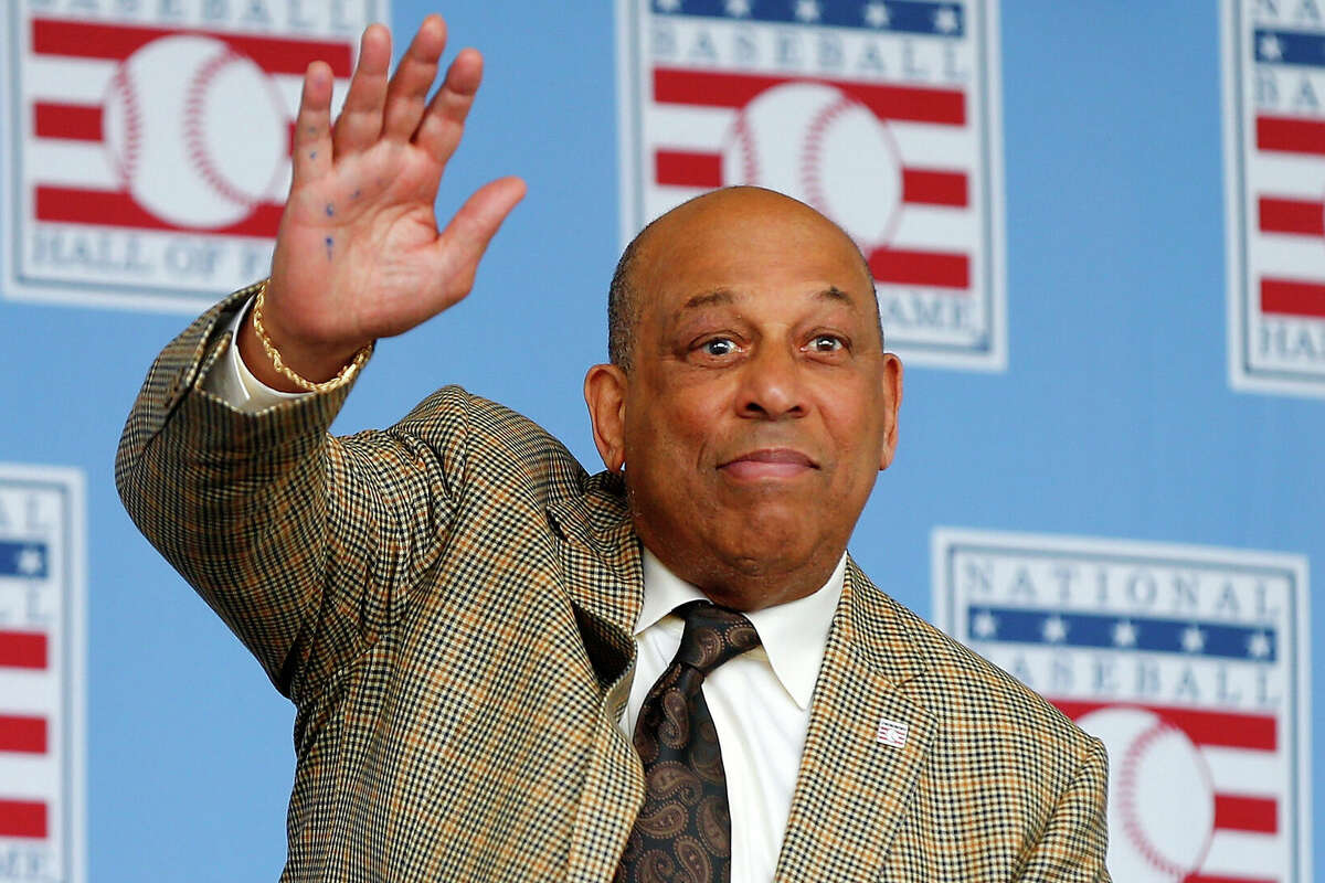 Hall of Famer Orlando Cepeda is introduced during the Baseball Hall of Fame induction ceremony at Clark Sports Center on July 27, 2014 in Cooperstown, New York. (Photo by Jim McIsaac/Getty Images)