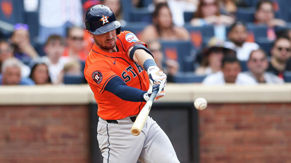 Alex Bregman #2 of the Houston Astros hits a two-RBI single against the New York Mets at Citi Field on June 29, 2024 in the Queens borough of New York City. (Photo by Luke Hales/Getty Images)