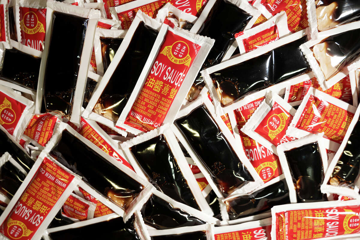 Soy Sauce packets at Wing Nien Foods in Hayward Calif., June 28, 2024.