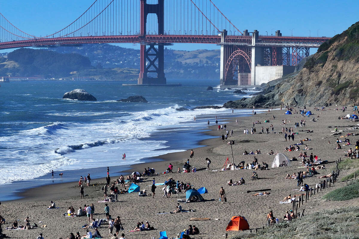 FILE: People enjoy at San Francisco's Baker Beach during warm weather.