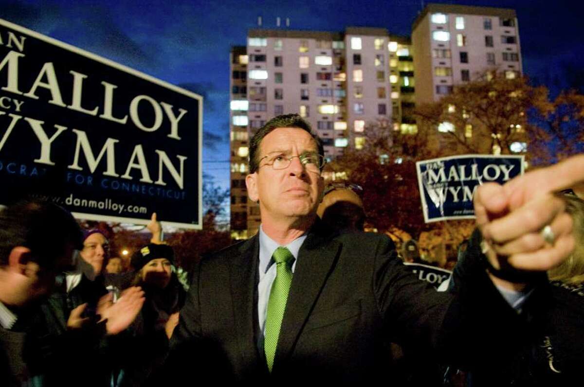 Democrat Dan Malloy arrives at Stamford High School where the candidates for governor met for one last debate before Election Day as part of the 45th Annual NAACP conference in Stamford, Conn. on Friday October 29, 2010.