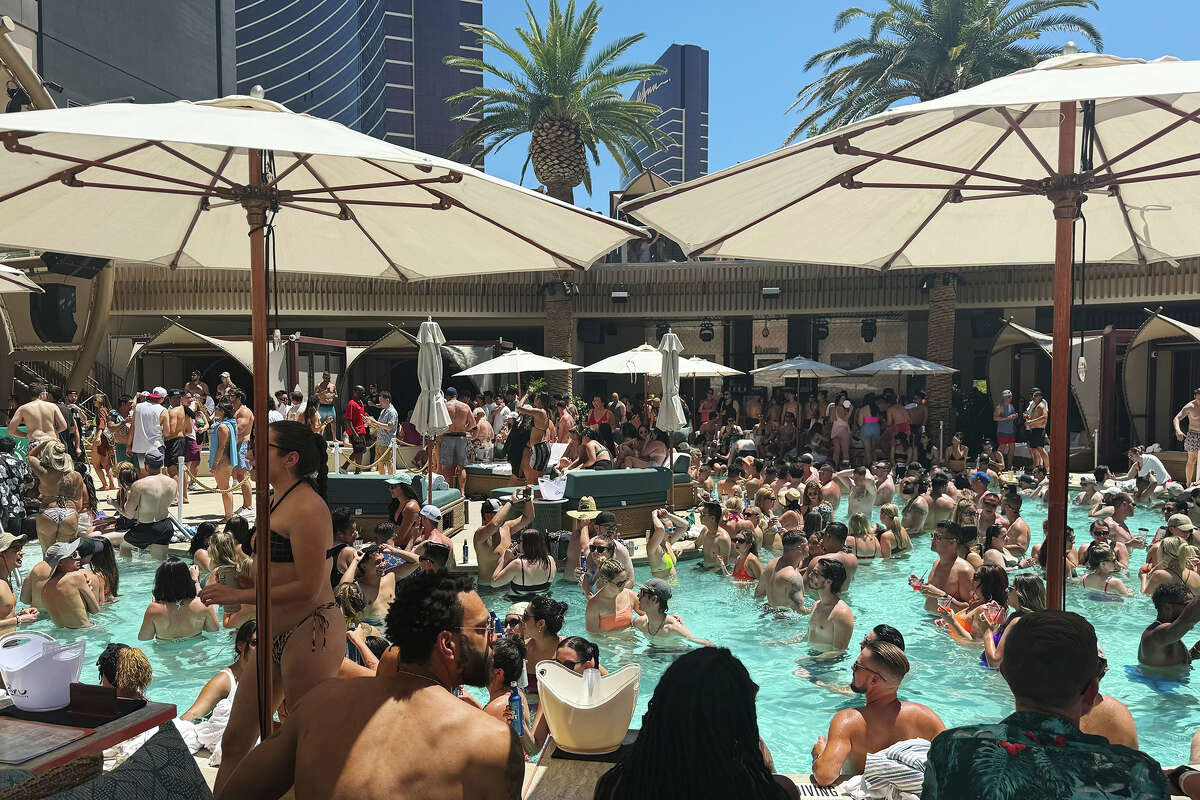 The pool was packed at AYU Dayclub, a pool party at Resorts World in Las Vegas.