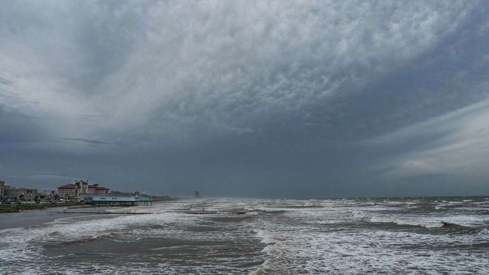 Tides rise and clouds loom overhead Galveston beach just before hurricane Beryl is expected to make landfall on Sunday, July 7, 2024 in Galveston.