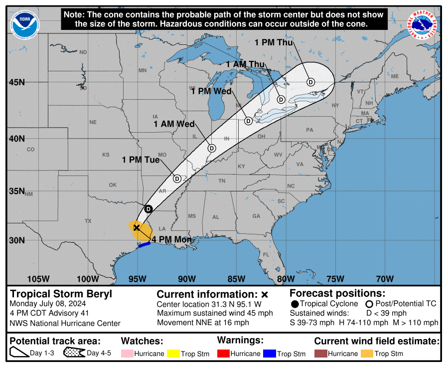 Where is Beryl going? Moving through East Texas after Houston