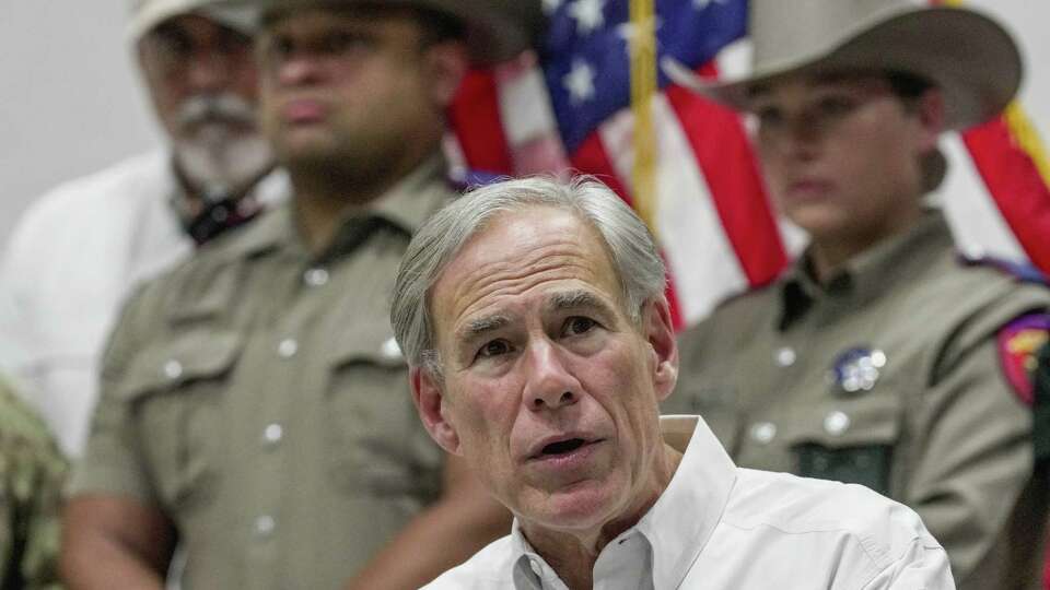 Governor Greg Abbott speaks alongside Mayor John Whitmire, PUC Texas Chairman Thomas Gleeson and Texas Division of Emergency Management Chief Nim Kidd during a press conference on Texas’ ongoing response and recovery efforts for Hurricane Beryl on Monday, July 15, 2024 in Houston.