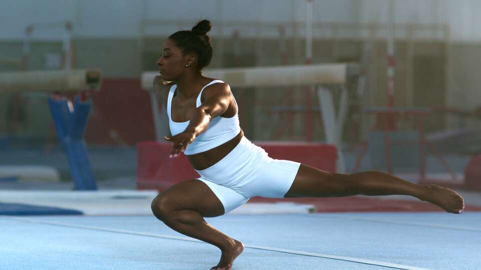 U.S. gymnast Simone Biles goes through a training session in the Netflix documentary 'Simone Biles Rising.'