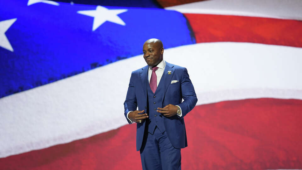 Rep. Wesley Hunt (R-TX) is seen onstage at the Fiserv Forum during preparations for the Republican National Convention (RNC) on July 14, 2024, in Milwaukee, Wisconsin. Delegates, politicians, and the Republican faithful are arriving in Milwaukee for the annual convention, concluding with former President Donald Trump accepting his party's presidential nomination. The RNC takes place from July 15-18. 