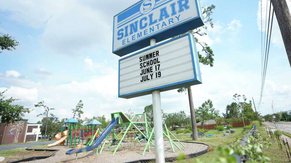 Sinclair Elementary School seen on Friday, July 19, 2024, in Houston. Sinclair sustained extensive damage due to the derecho and Hurricane Beryl.