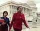 Rep. Sheila Jackson Lee, D-Texas, died Friday at 74. Here, she is followed by staff assistant Jennifer Park, walks on Capitol Hill in 1998.