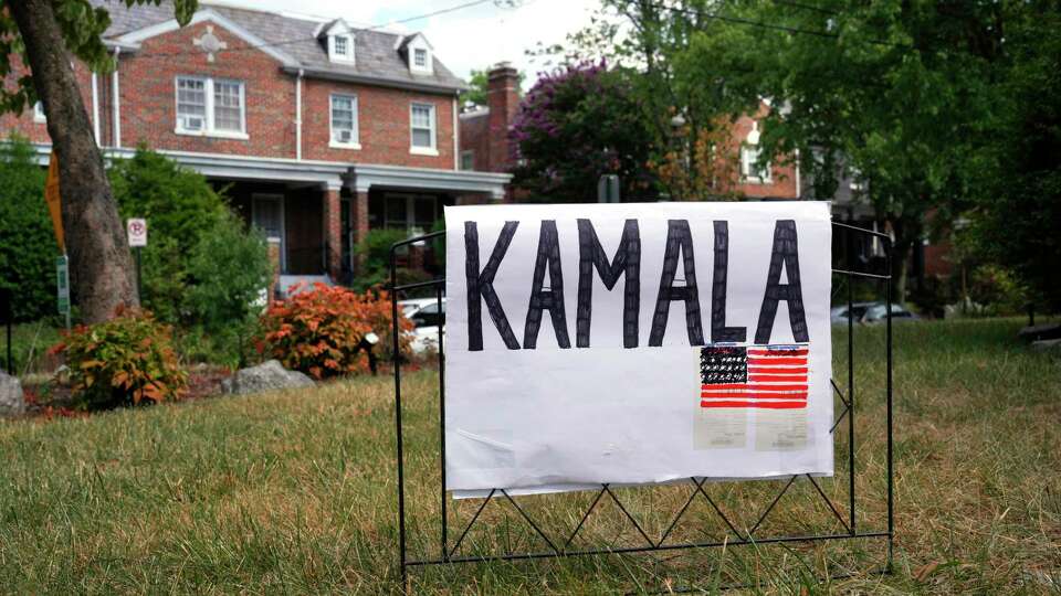 A handmade sign for Vice President Kamala Harris appears on a lawn, Sunday, July 21, 2024, in Washington. She’s already broken barriers, and now Harris could soon become the first Black woman to head a major party's presidential ticket after President Joe Biden’s ended his reelection bid. The 59-year-old Harris was endorsed by Biden on Sunday, after he stepped aside amid widespread concerns about the viability of his candidacy.