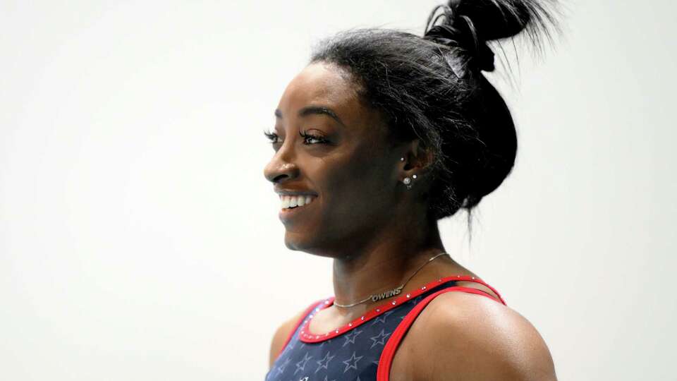 LE BOURGET, FRANCE - JULY 23: Simone Biles of Team United States looks on during a training session ahead of the Paris Olympic Games at Gymnastic Training Centre of Le Bourget on July 23, 2024 in Le Bourget, France.