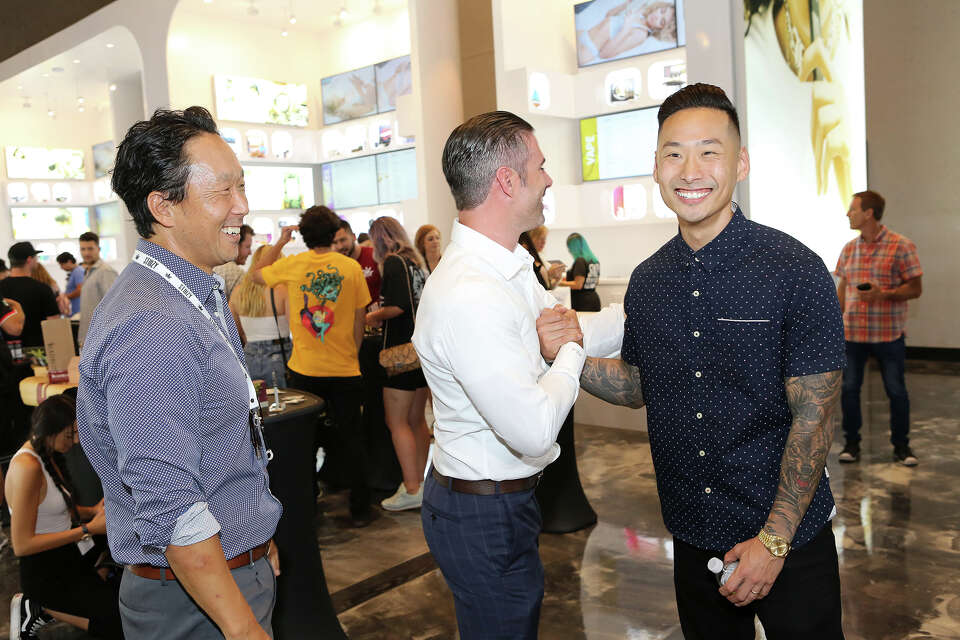 Chief Communications Officer Daniel Yi, co-founder and CEO Brian Mitchell, and co-founder and Managing Director James Kim attend Shryne Group’s Stiiizy flagship store grand opening on Aug. 24, 2019, in Los Angeles.