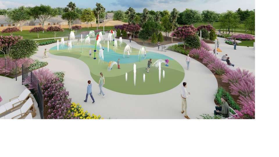 The Trails community in New Caney is planned to include an amenity center with a pool, splash pad, event lawn and playground.