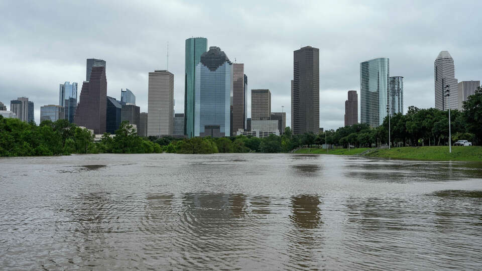 Buffalo Bayou floods near Downtown Houston just after Hurricane Beryl made landfall on Monday, July 8, 2024 in Houston.