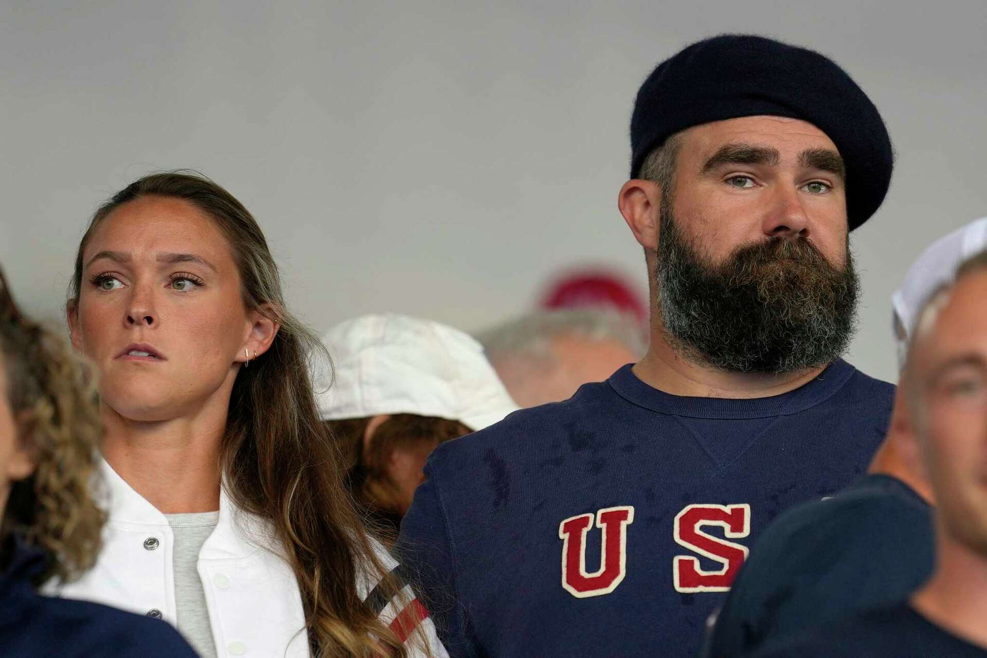 Jason and Kylie Kelce take in U.S. field hockey opener at the Paris Olympics