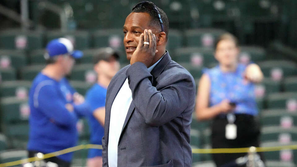 Houston Astros GM Dana Brown during batting practice before the start of an MLB baseball game at Minute Maid Park on Wednesday, April 3, 2024, in Houston.