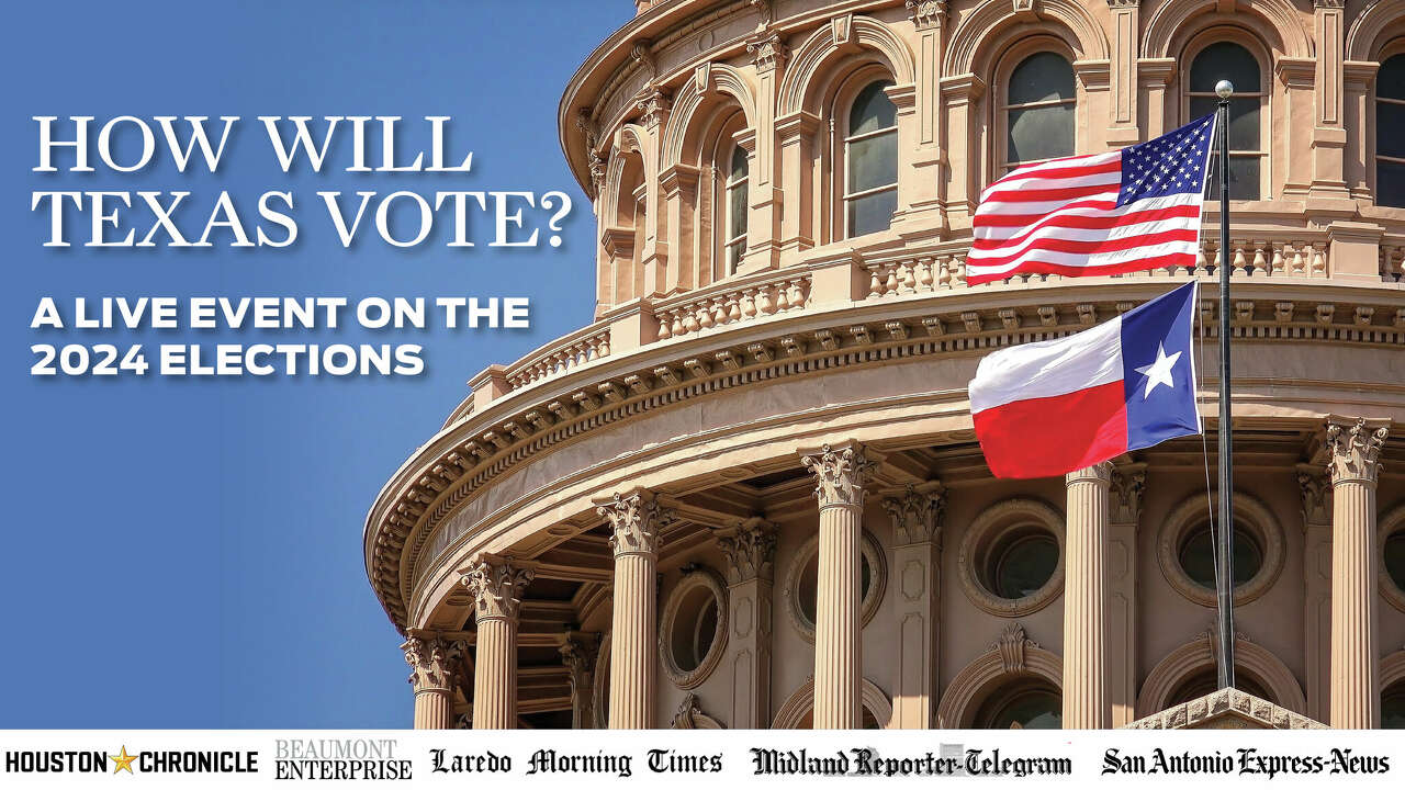 Promotional image for live virtual event on the 2024 elections with Hearst Texas newsrooms