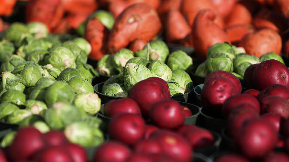 Various kinds of produce is seen at The Woodlands Farmer’s Market, Saturday, March 11, 2023, in The Woodlands.