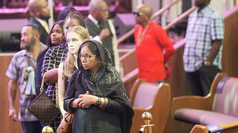 Supporters of the late Congresswoman Sheila Jackson Lee wait in line for her viewing at Wheeler Avenue Baptist Church on Wednesday, July 31, 2024 in Houston.