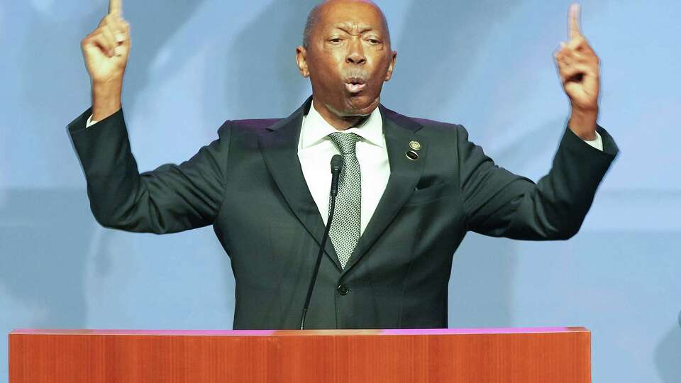 Former Houston Mayor Sylvester Turner speaks during a Celebration of Life Service for Sheila Jackson Lee at Fallbrook Church on Thursday, Aug. 1, 2024 in Houston.