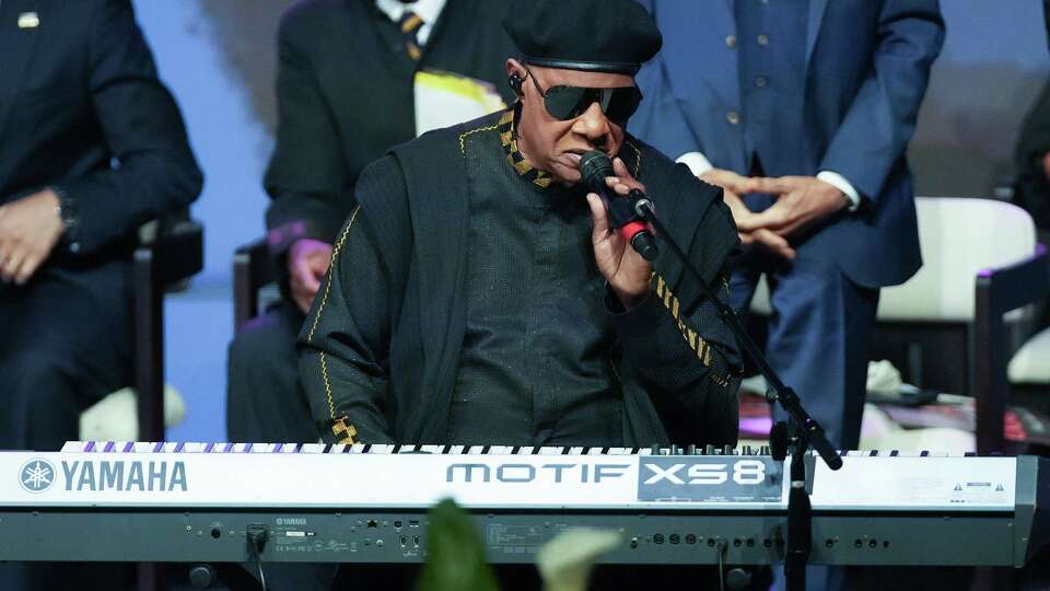 Musician Stevie Wonder performs during the Celebration of Life Service for Sheila Jackson Lee at Fallbrook Church on Thursday, Aug. 1, 2024 in Houston.