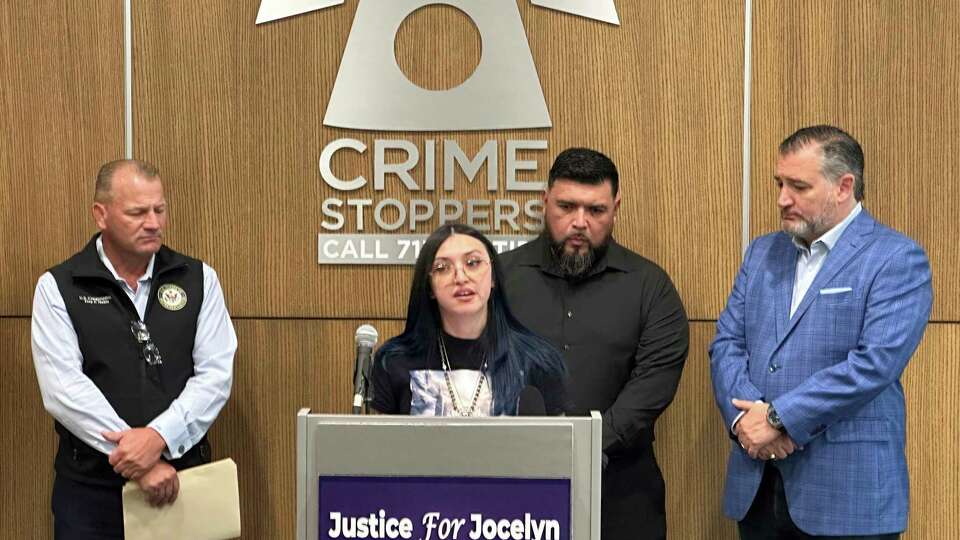 Alexis Nungaray, mother of Jocelyn Nungaray, center, speaks during a news conference in Houston on Friday, Aug. 2, 2024, about legislation related to the detention of immigrants that is being proposed in the wake of her daughter's killing. U.S. Sen. Ted Cruz stands at right.