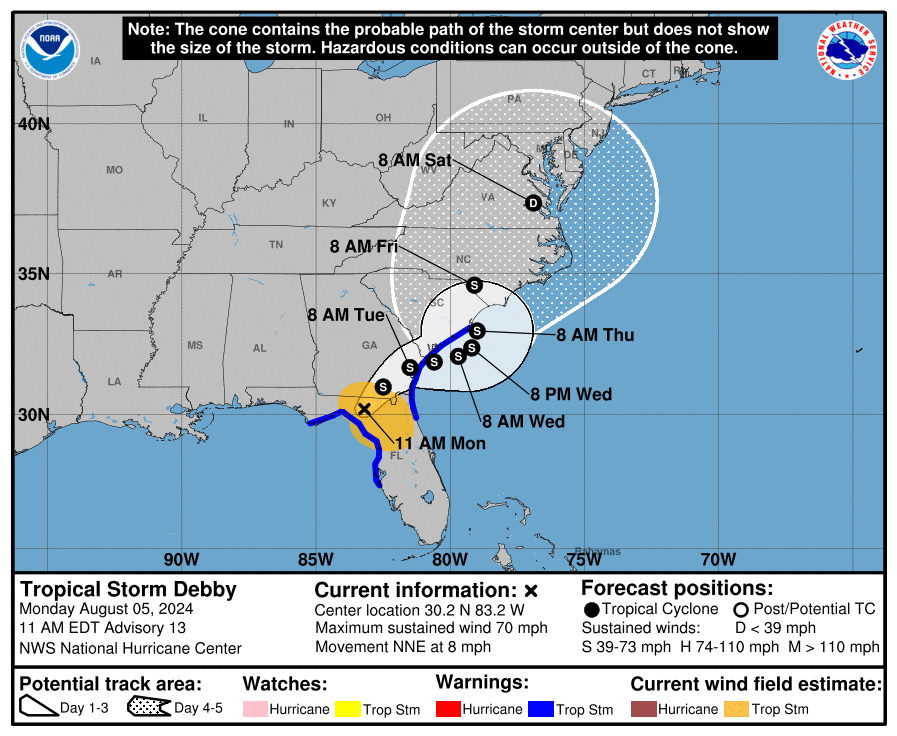 Hurricane Debby makes Florida landfall. How it compares to Beryl