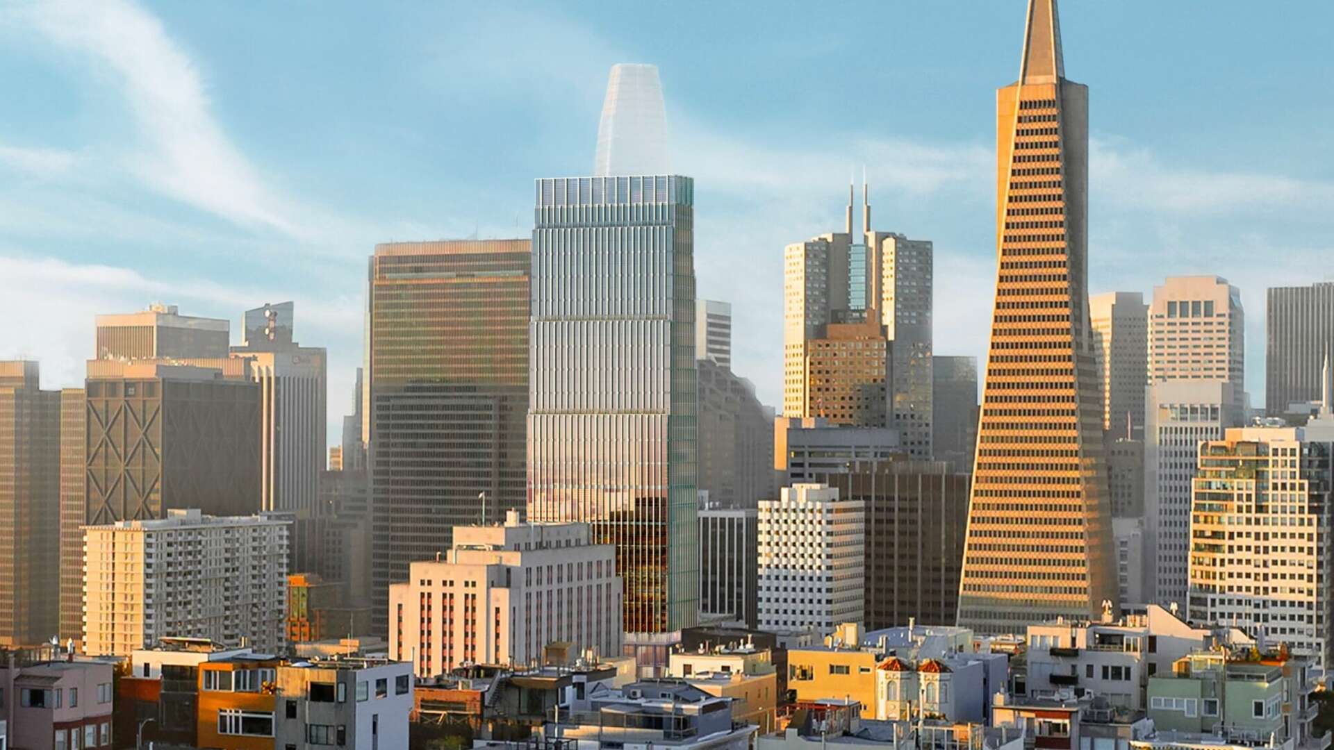 SF tower with hotel, offices plotted next to Transamerica Pyramid, image size:1920x1080