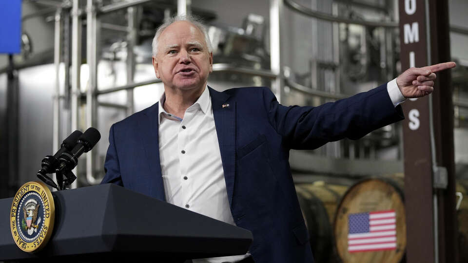 Gov. Tim Walz, D-Minn., speaks before President Joe Biden at the Earth Rider Brewery, Jan. 25, 2024, in Superior, Wis.