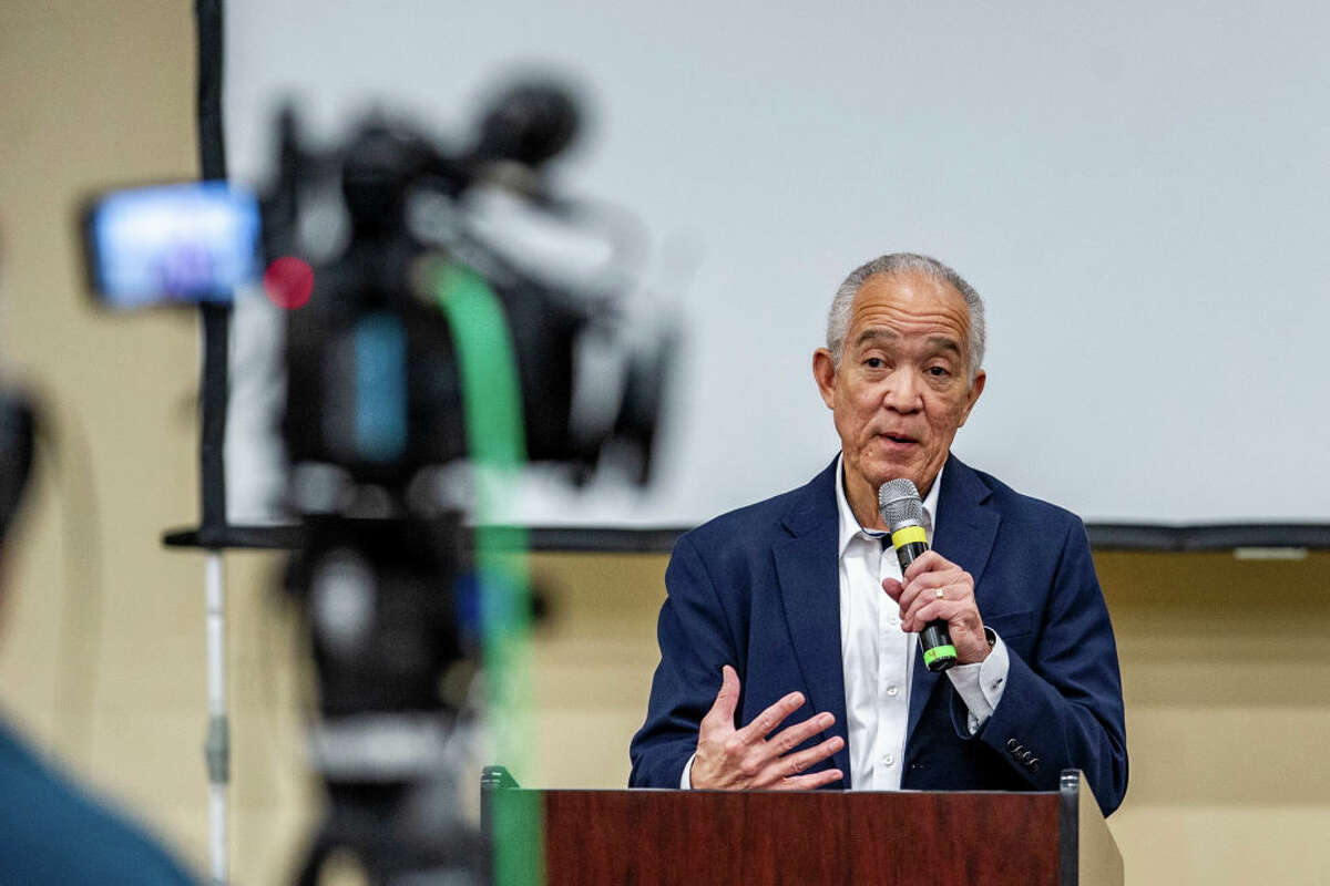 HOUSTON, TEXAS - JANUARY 23: HISD Superintendent Mike Miles said he's confident community members will approve the bond. (Kirk Sides/Houston Chronicle via Getty Images)