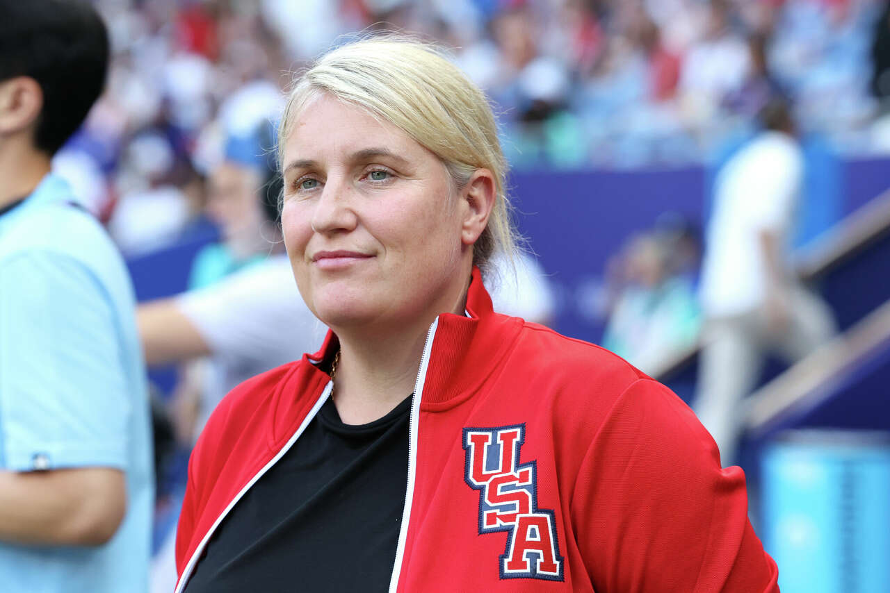 Emma Hayes, Head Coach of Team United States looks on prior to the Women's semifinal match between United States of America and Germany during the Olympic Games Paris 2024 at Stade de Lyon on August 06, 2024 in Lyon, France.