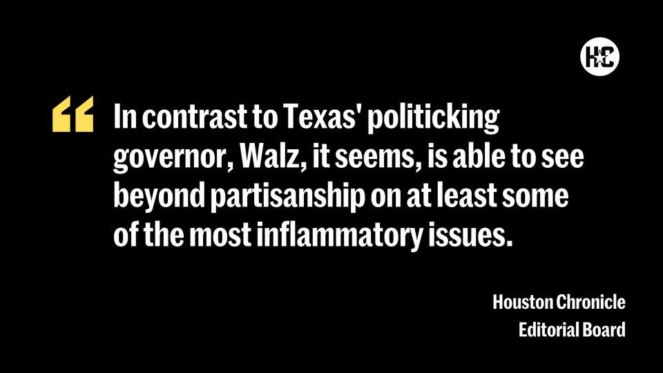 In contrast to Texas' politicking governor, Walz, it seems, is able to see beyond partisanship on at least some of the most inflammatory issues. 