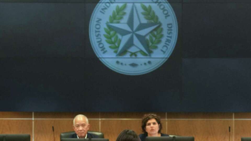 HISD parent Jessica Campos addresses the HISD board sharing her experience and frustration with the lost of wrap-around specialists in school, especially for immigrant families on Thursday, Aug. 8, 2024 in Houston.