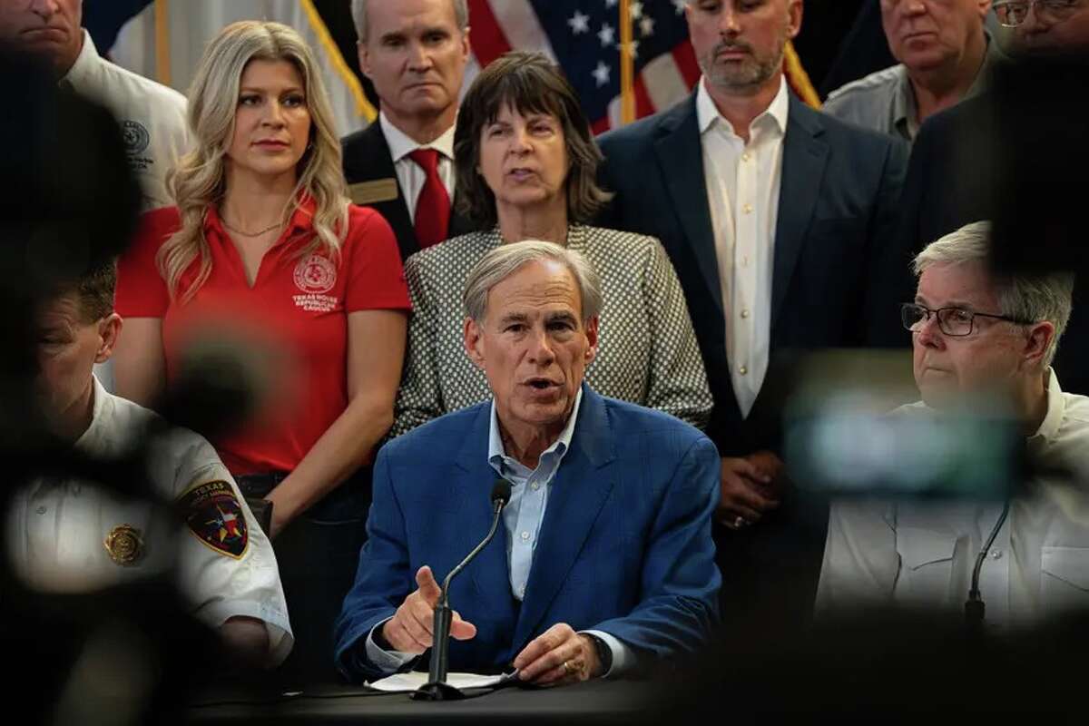 Governor Greg Abbott of Texas at a hurricane recovery news conference in July. In August, Abbott issued an executive order about the cost of health care for undocumented migrants. 