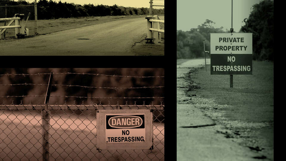 The entrance to a property owned by CenterPoint Energy is seen along South Cotton Lake Road in Beach City.