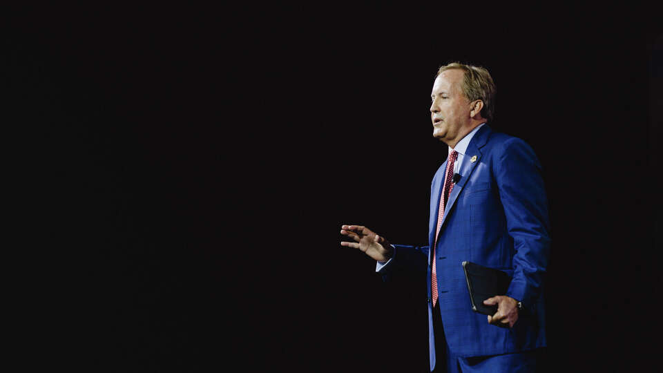 Texas Attorney General Ken Paxton was seen giving remarks to republican delegates from Texas on the first day of the Texas GOP Convention on May 23, 2024, in San Antonio, Texas.