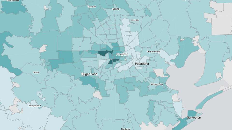 A map of the most and least expensive ZIP codes in Houston.