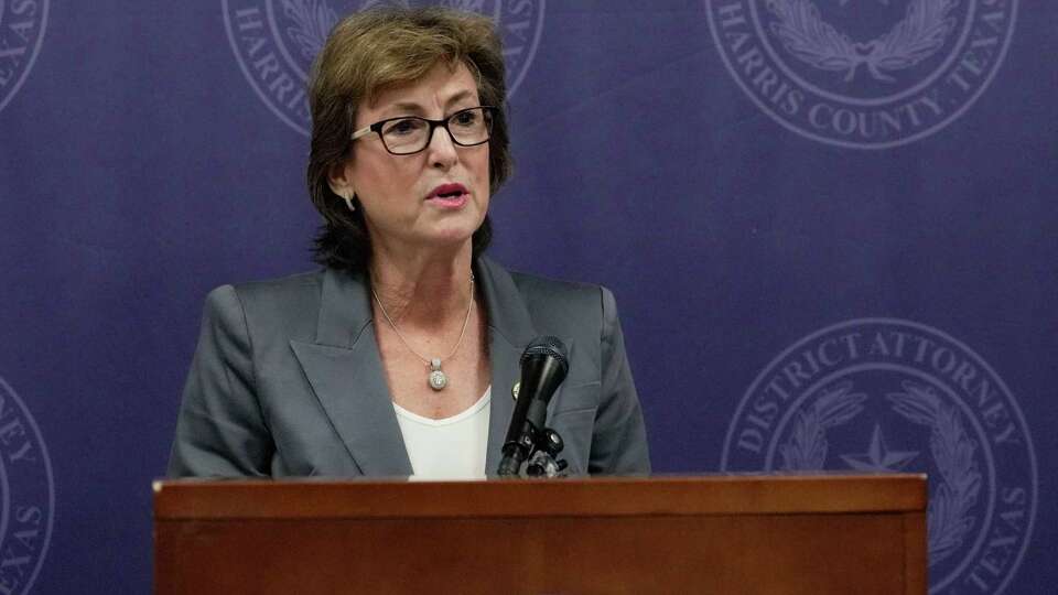 Harris County District Attorney Kim Ogg announces corruption charges related to 2022 Election alongside Michael Levine, Chief Assistant District Attorney for Public Corruption; First Assistant/Chief of Courts David Mitcham and Ryan Christian, with the Texas Rangers during a press conference on Tuesday, Aug. 13, 2024 in Houston.