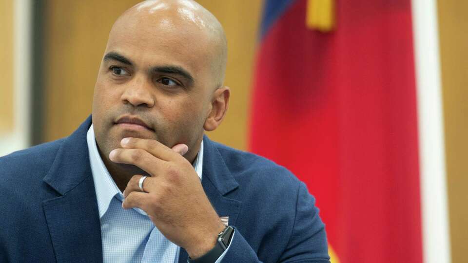 U.S. Rep Colin Allred, D-Dallas, listens to oil workers and METRO union members about energy and workforce issues at IBEW Union Hall, Tuesday, Aug. 13, 2024, in Houston. Allred is challenging incumbent Senator Ted Cruz for his position in the U.S. Senate.