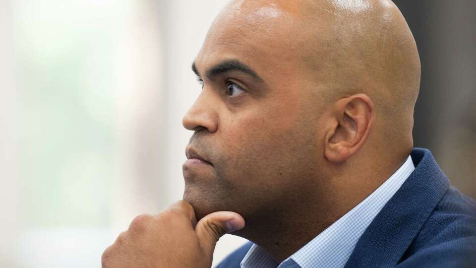 U.S. Rep Colin Allred, D-Dallas, listens to oil workers and METRO union members about energy and workforce issues at IBEW Union Hall, Tuesday, Aug. 13, 2024, in Houston. Allred is challenging incumbent Senator Ted Cruz for his position in the U.S. Senate.