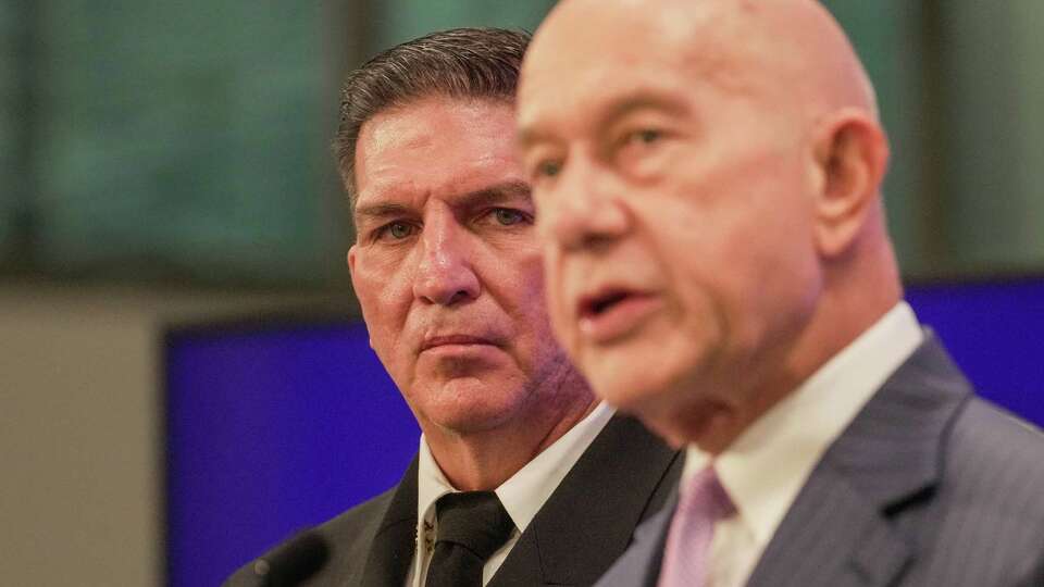 Mayor John Whitmire speaks at a press conference alongside newly appointed Houston Fire Department chief, Thomas Muñoz at Houston City Hall on Wednesday, Aug. 14, 2024 in Houston.