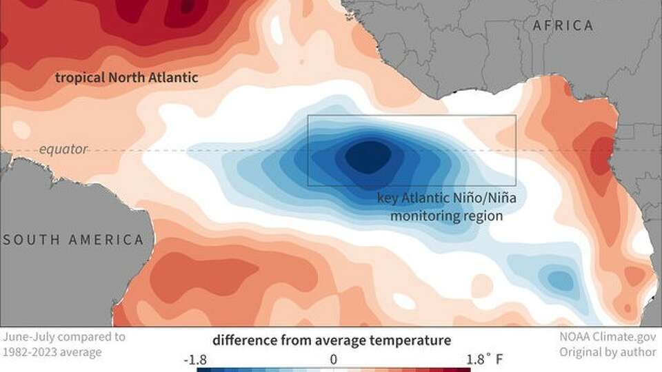 NOAA scientists could declare an “Atlantic Niña” if these cooler waters in the central equatorial Atlantic Ocean persist to the end of August.