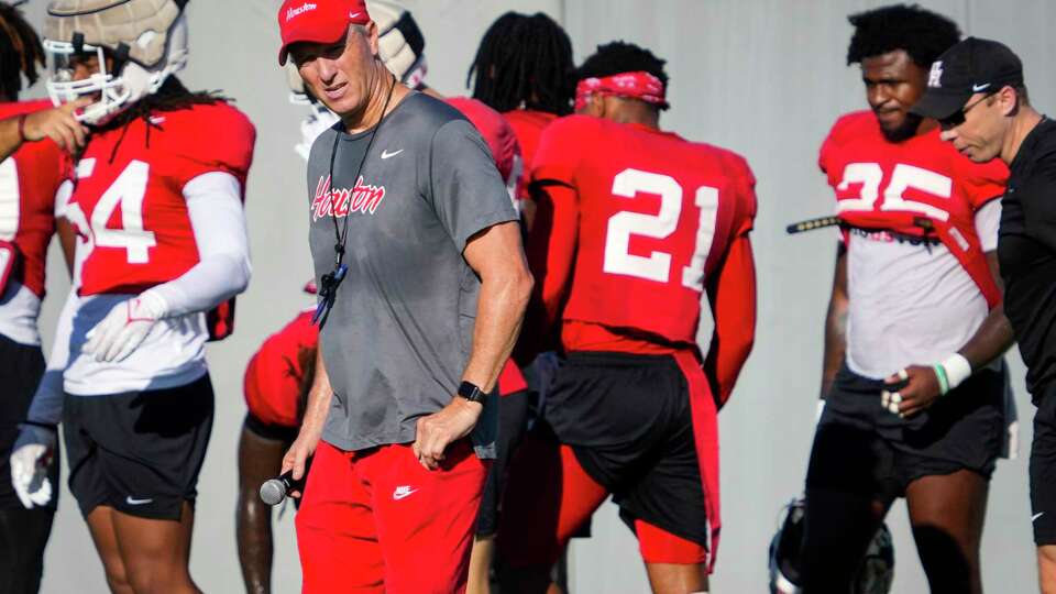 Houston head coach Willie Fritz watches practice on Thursday, Aug. 15, 2024 in Houston. The Cougars open their season on Aug. 31 at home against UNLV.